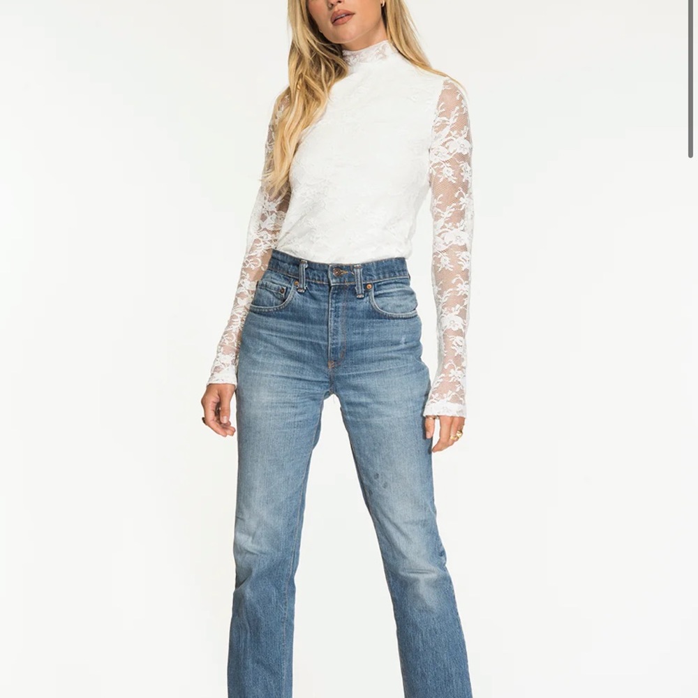 NIGHTCAP Free People *Fiore* white lace boho hippie bridal turtleneck top M
